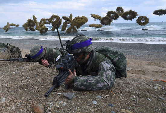 عناصر من الجيش الكورى تشارك فى مناورات بحرية
