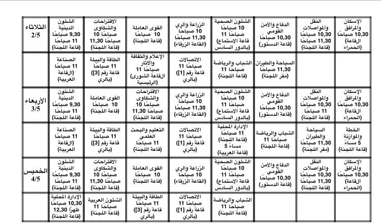 جدول أعمال اللجان النوعية بمجلس النواب