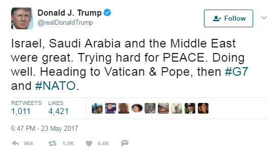تغريده ترامب عن السلام في المنطقة