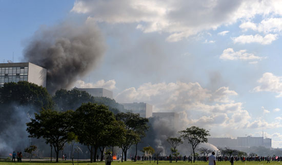 المحتجون يشعلون النيران بمحيط وزارة الزراعة البرازيلية