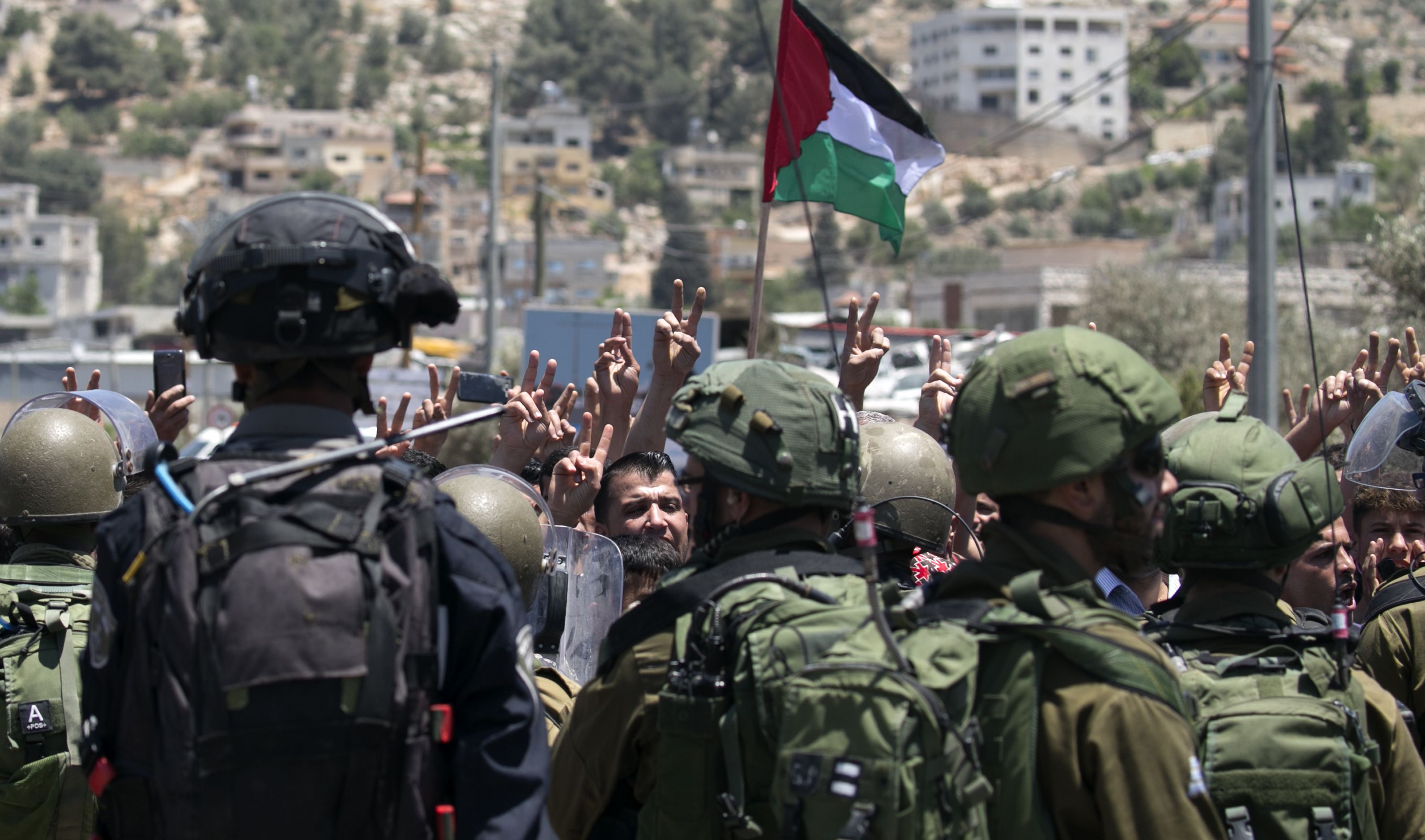 علم فلسطين وسط الاحتجاجات