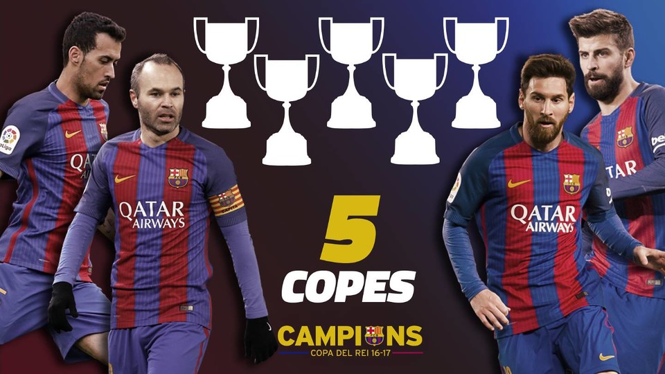 4 لاعبين حاليين من برشلونة توجوا بالكأس 5 مرات