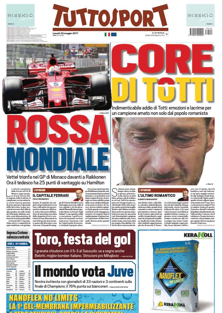 غلاف صحيفة توتو سبورت الايطالية