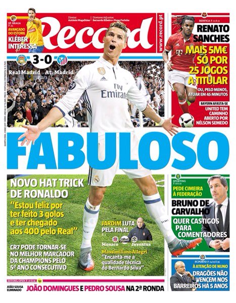 غلاف صحيفة ريكورد البرتغالية