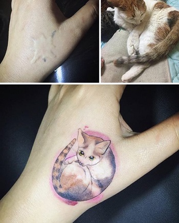 تاتو قطة على اليد