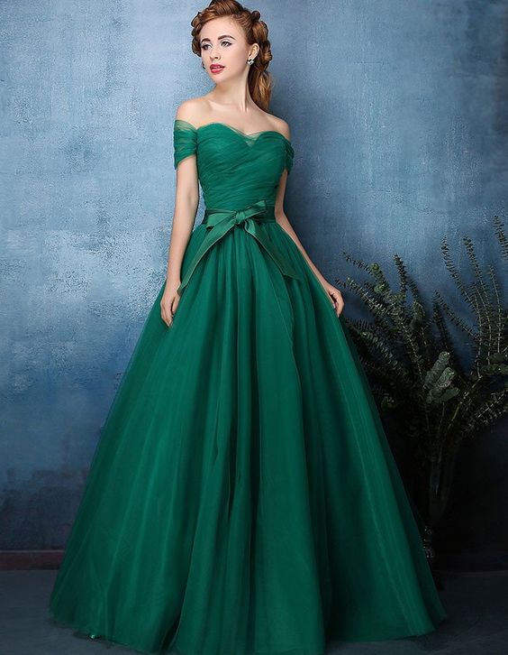 فستان أخضر أوف شولدر