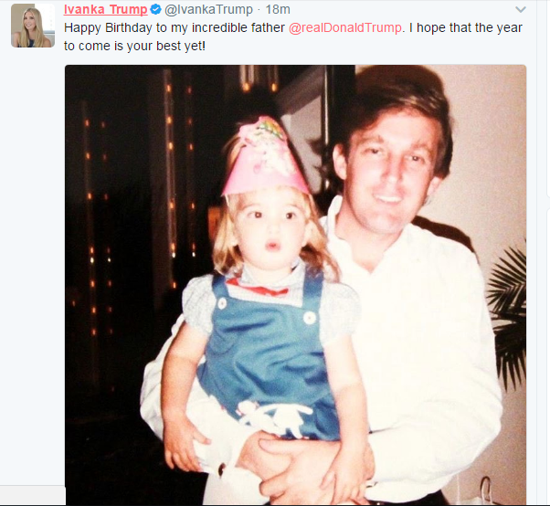 أحتفلت إيفانكا ترامب بعيد ميلاد والدها على تويتر