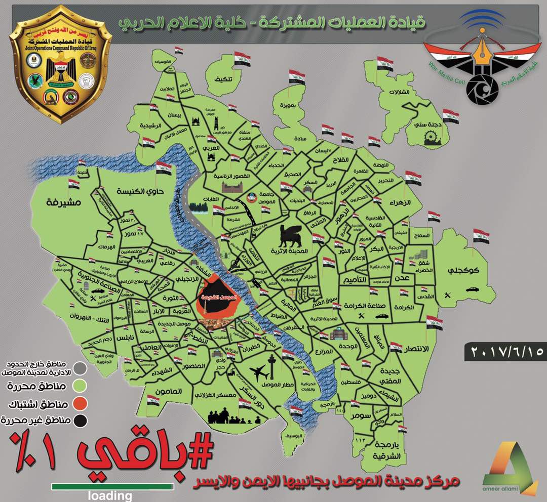 المناطق المحررة من قبضة داعش فى مدينة الموصل