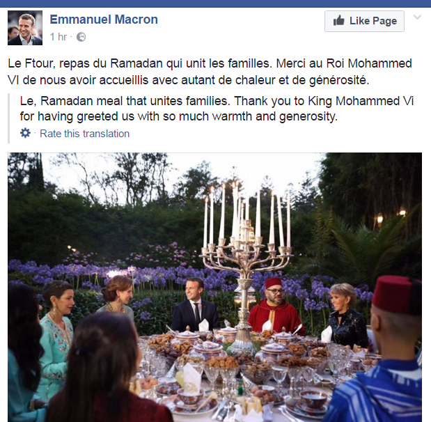 ماكرون يتناول إفطار رمضان مع ملك المغرب ويشكره على الترحيب الكبير