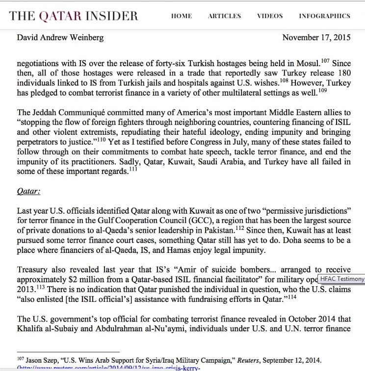 تقرير ديفيد فينبيرج عن تمويل قطر للإرهاب