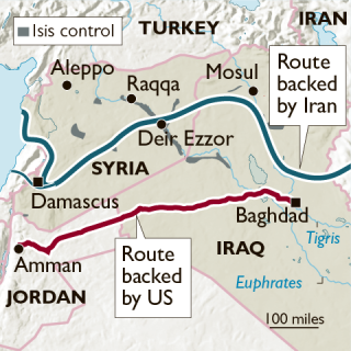 خريطة توضيحية لمواقع النفوذ الأمريكى ومقابله الإيرانى بكل من العراق وسوريا