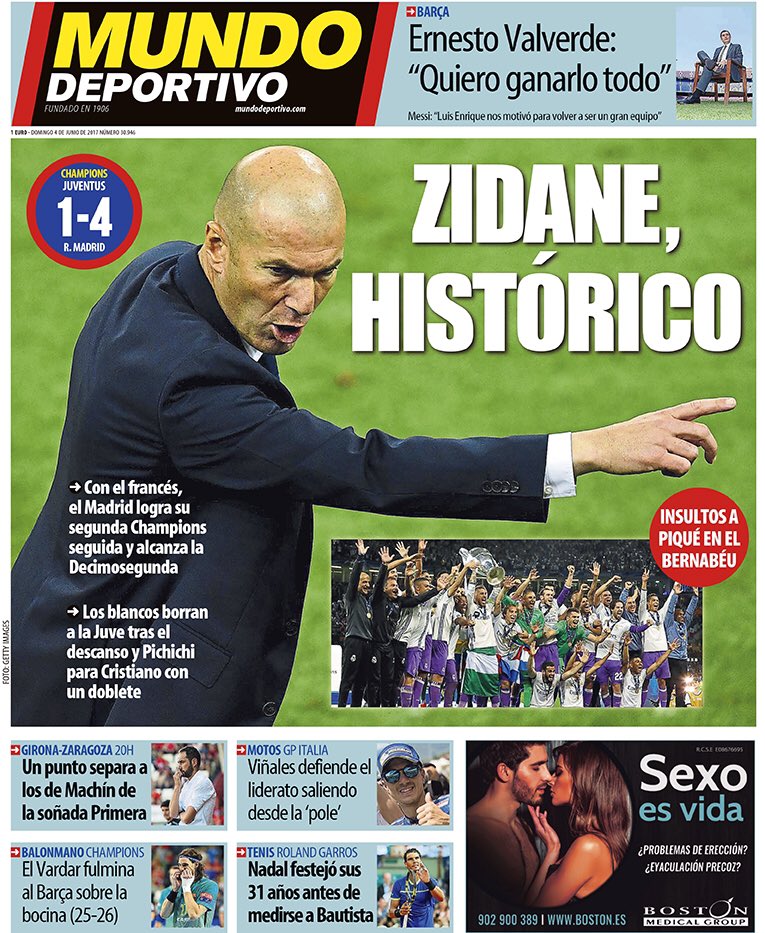 غلاف صحيفة موندو ديبورتيفو يشيد بانجاز زيدان