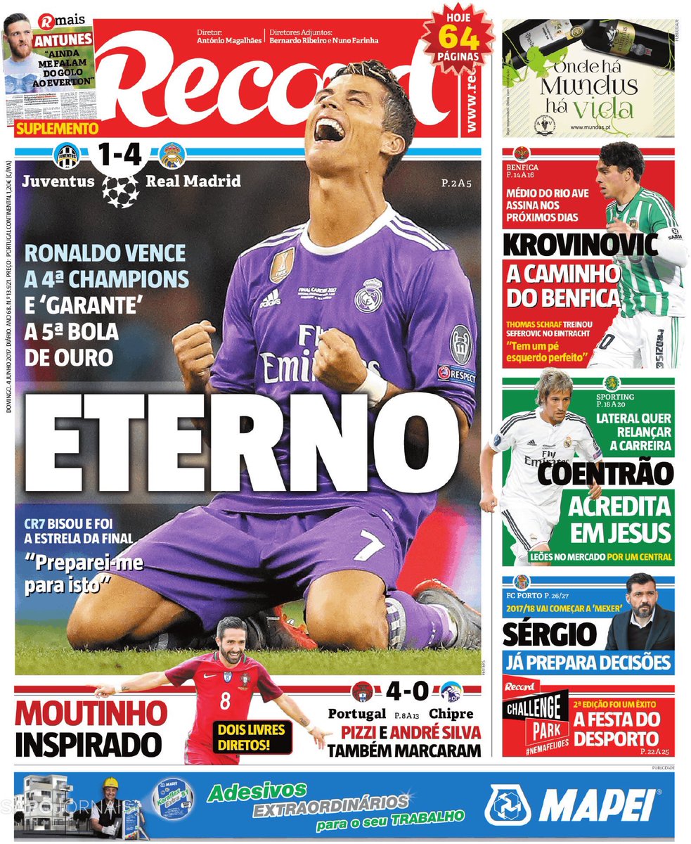 غلاف صحيفة ريكورد البرتغالية