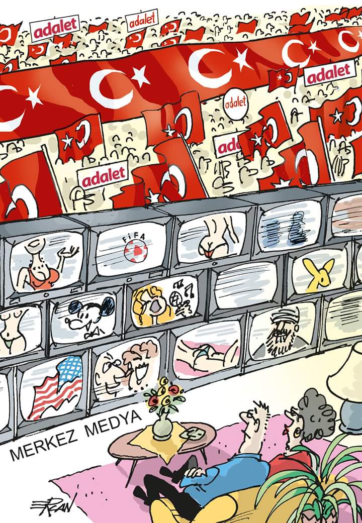 كاريكاتير تجاهل اعلام اردوغان لإحتجاجات المعارضة