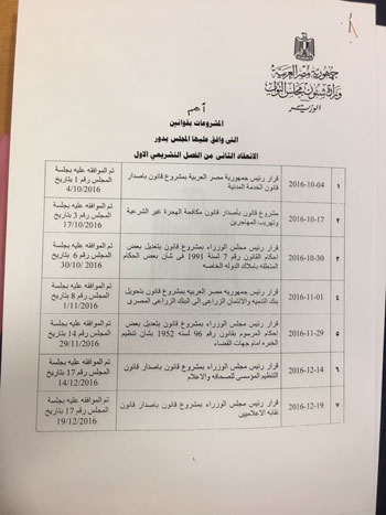 مشروعات قوانين الحكومة خلال دور الانعقاد الثانى للبرلمان  (3)