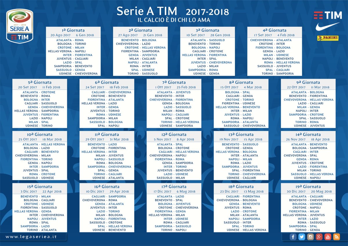 جدول مباريات الدوري الايطالى موسم 2017 - 2018