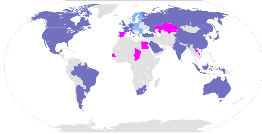 خريطة توضيحية لانتشار دول المجموعة جغرافيا