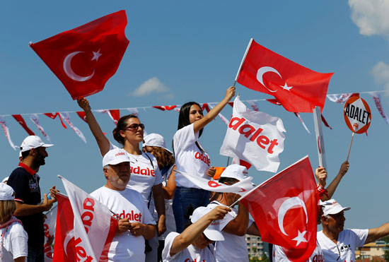 متظاهرون-يرفعون-العلم-التركى