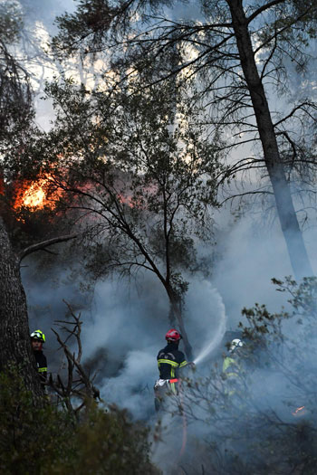 رجال الإطفاء وسط النيران بغابات فرنسا