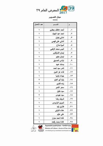 نتيجة فرز الاختيار للمعرض العام فى دورته الـ 39 (1)