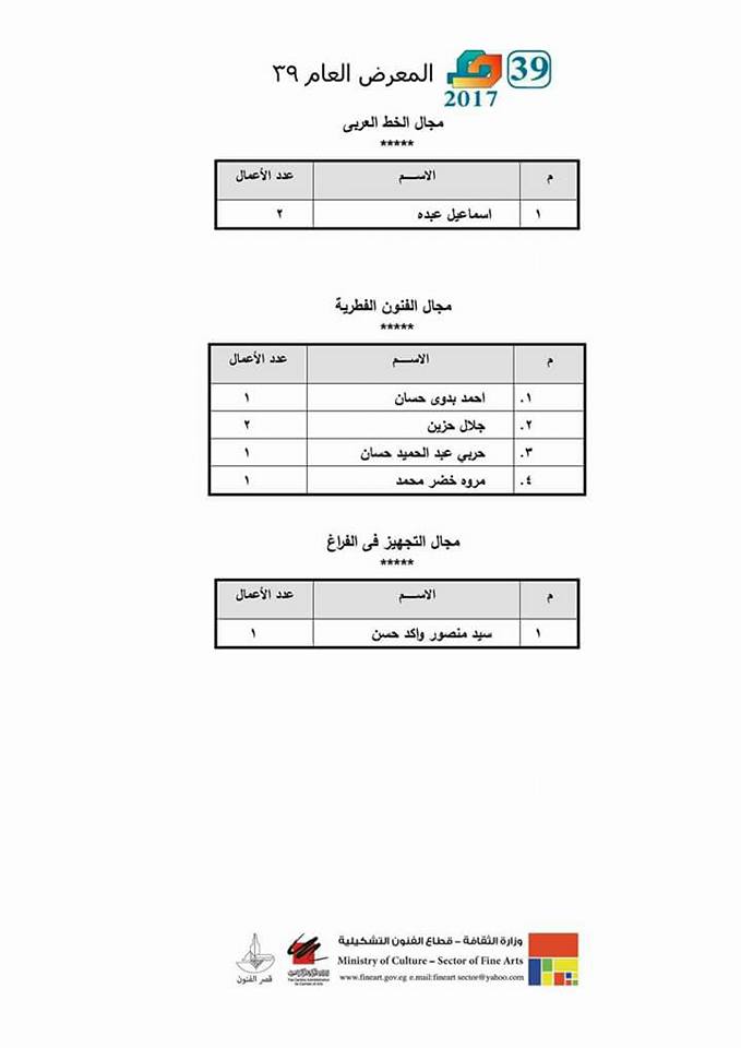 نتيجة فرز الاختيار للمعرض العام فى دورته الـ 39 (6)