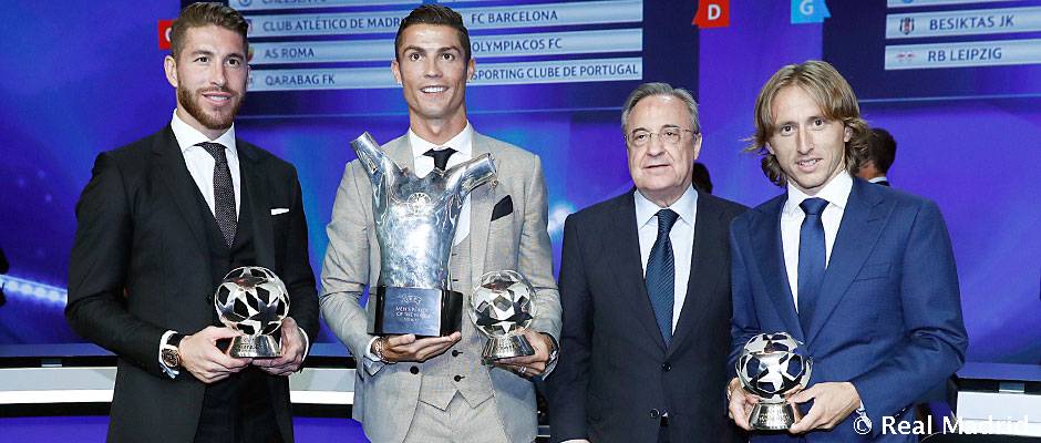 رونالدو مع رئيس ريال مدريد ونجوم الفريق