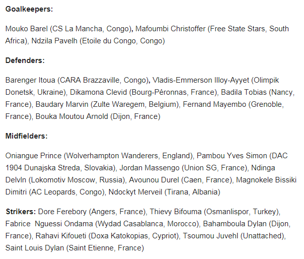قائمة منتخب الكونغو برازفيل
