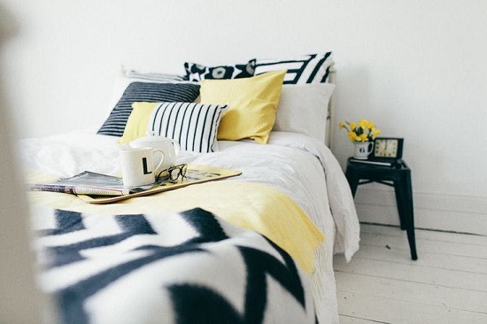 الوان غرف نوم ـ الأسود والأبيض والأصفر