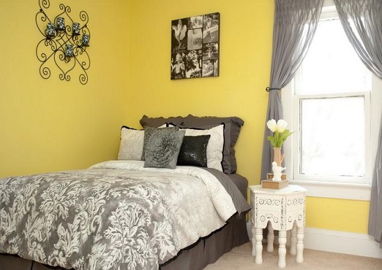 الوان غرف نوم ـ الرمادى مع الأصفر