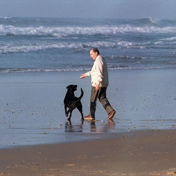 ميتيران وكلبه اللابرادور على الشاطئ