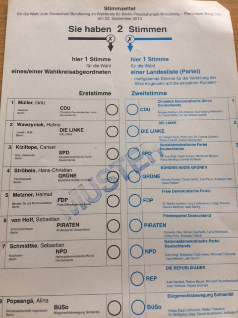 صورة 2 إستمارة التصويت على إنتخابات البوندستاج 2013