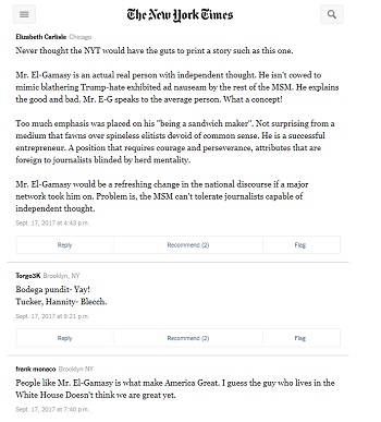 جانب من تعليقات القراء على موقع صحيفة نيويورك تايمز