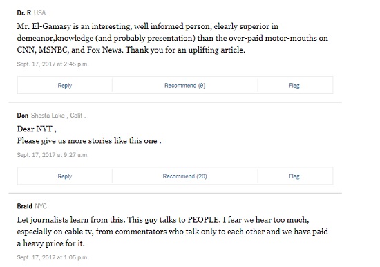 جانب من تعليقات القراء على موقع صحيفة نيويورك تايمز 
