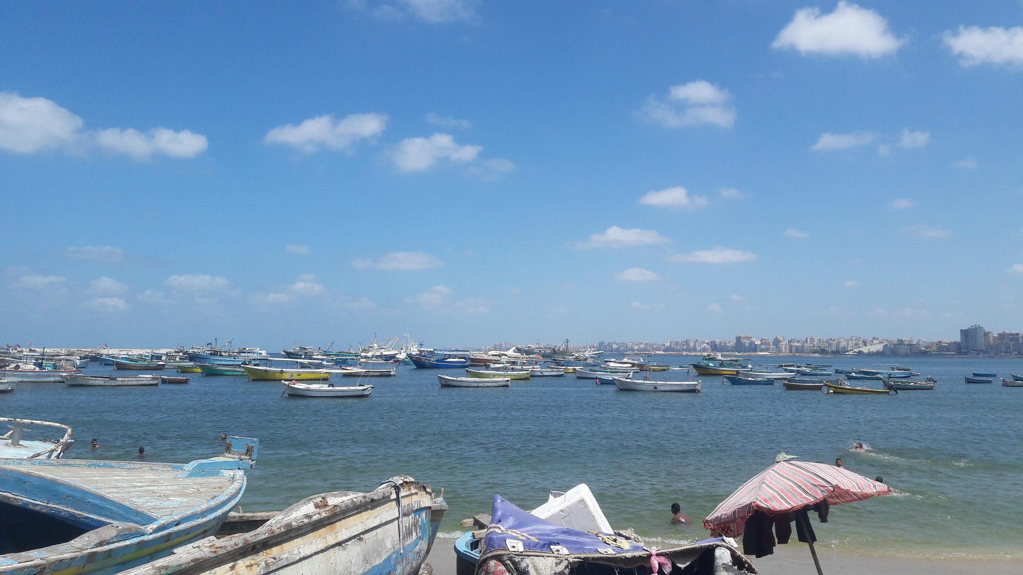 عشرات القوارب تنتشر بشواطئ الإسكندرية