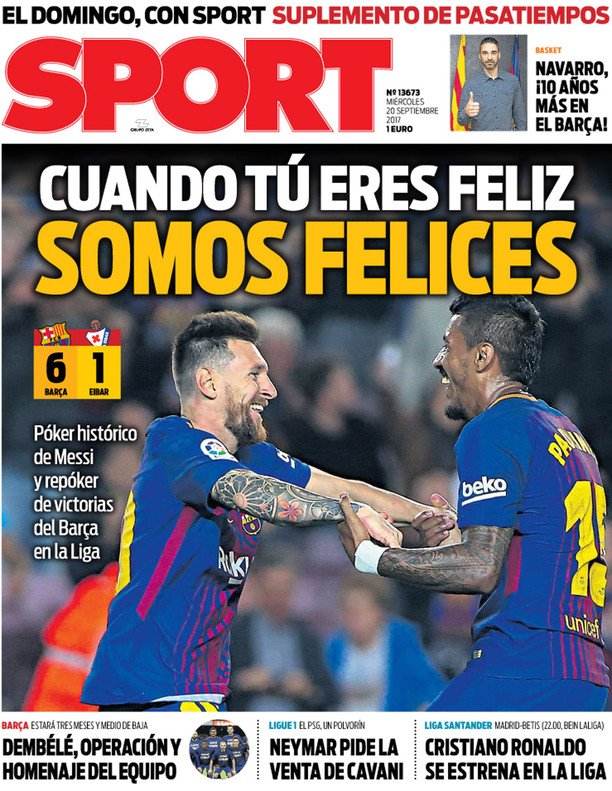 ميسي يتصدر غلاف صحيفة سبورت الاسبانية مع باولينيو