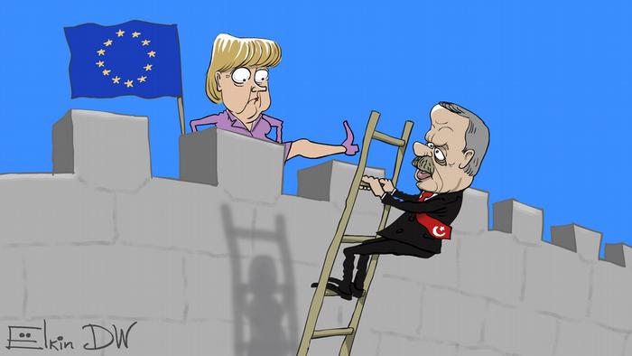 رسم كاريكاتوري نشرته وسائل إعلام ألمانية رسمية عن رفض ميركل ضم تركيا للاتحاد