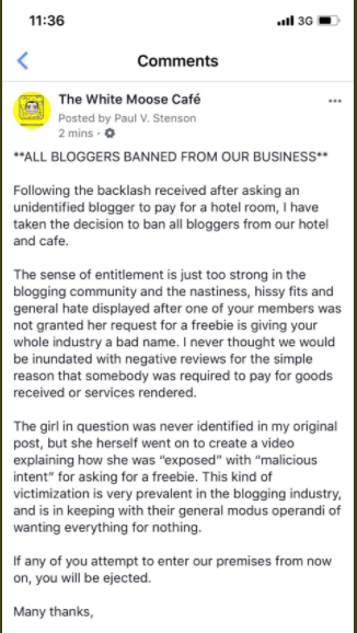 رسالة صاحب الفندق بمنع المدونين