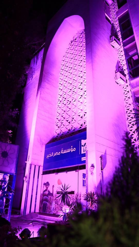 اضاءة المقر الرئيسى لمصر الخير باللون الوردى (1)