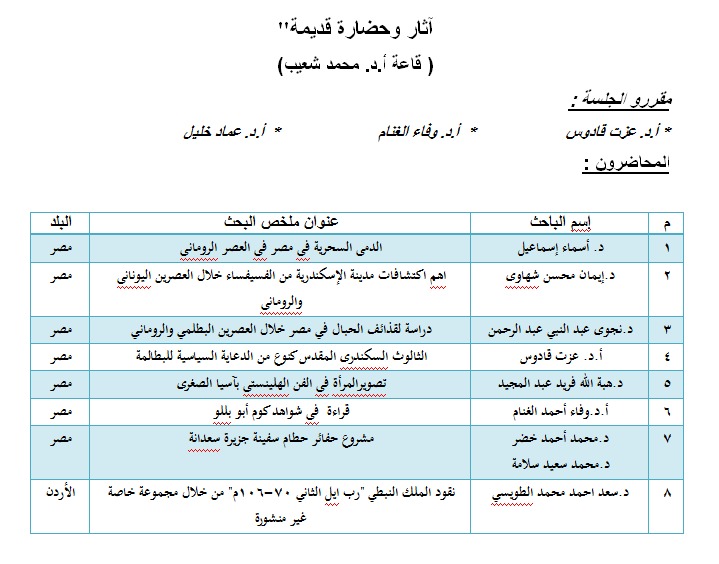 جدول أبحاث المؤتمر الـ 21 للاتحاد العام للأثريين العرب (4)