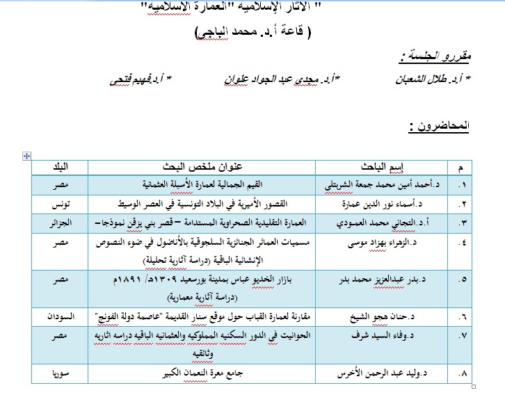 جدول أبحاث المؤتمر الـ 21 للاتحاد العام للأثريين العرب (5)