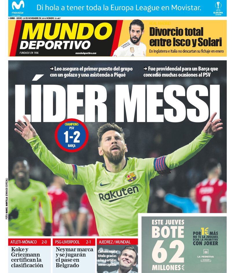 ميسي يتصدر غلاف صحيفة موندو ديبورتيفو