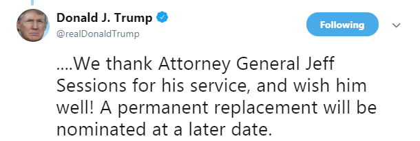 تغريدة عن إقالة وزير العدل الأمريكي