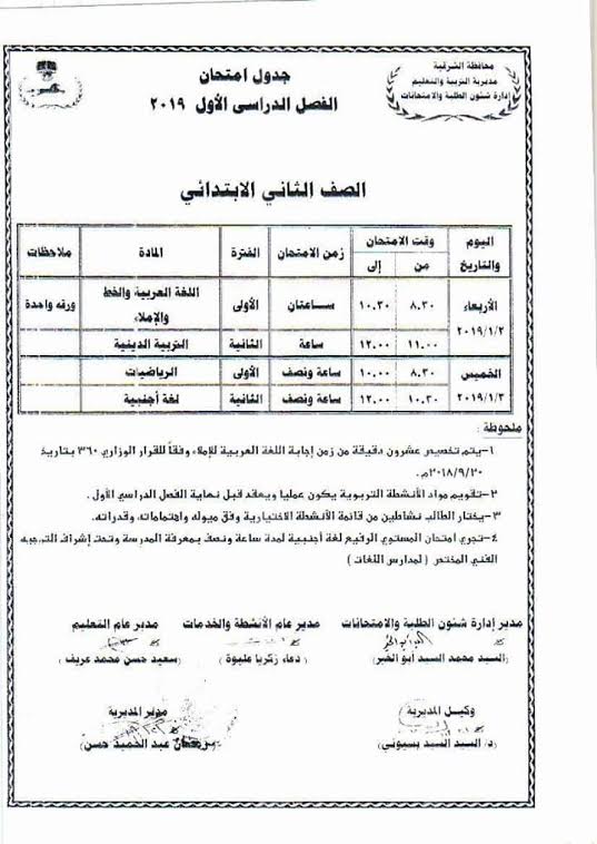 امتحانات الفصل الدراسى الأول بالشرقية (2)