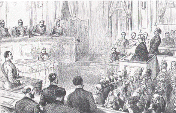 صورة مرسومة لمحاكمة أحمد عرابي ورفاقه عام 1882