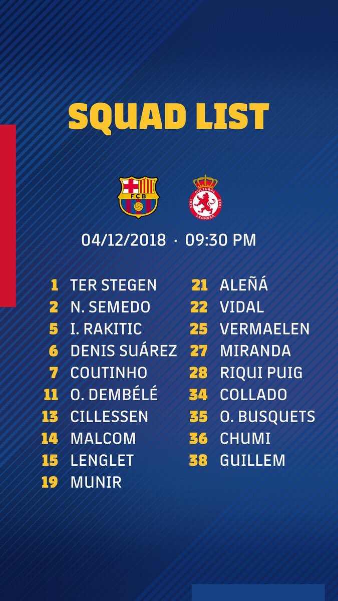 قائمة برشلونة لمباراة ليونيسا