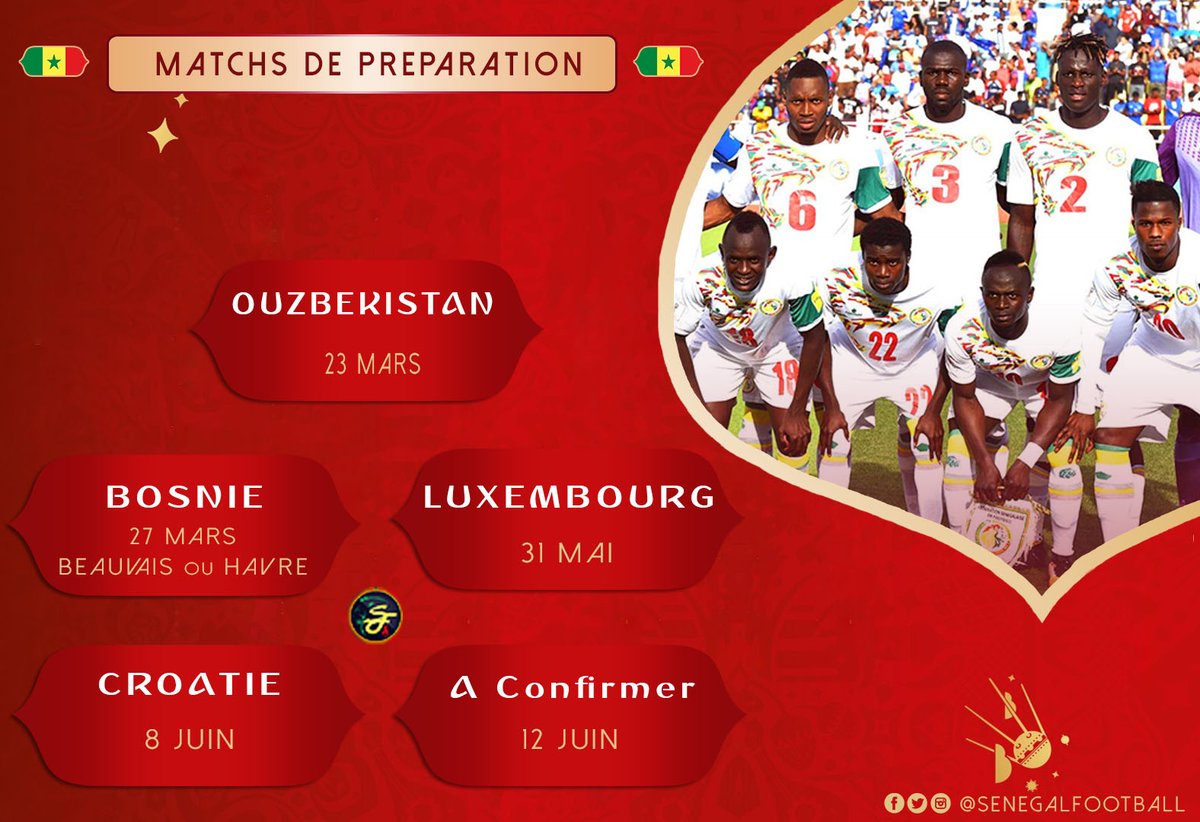جدول مباريات السنغال قبل كأس العالم
