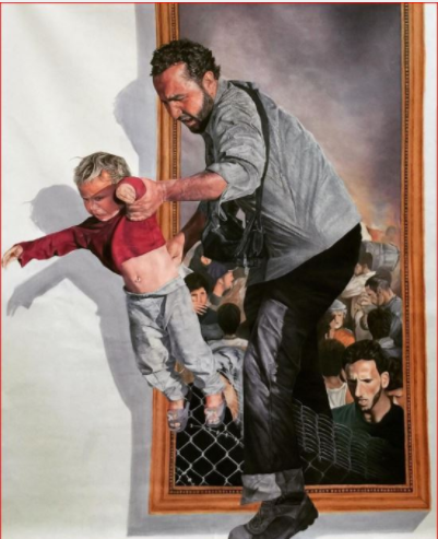 لوحات زيتية ترصد معاناة اللاجئين