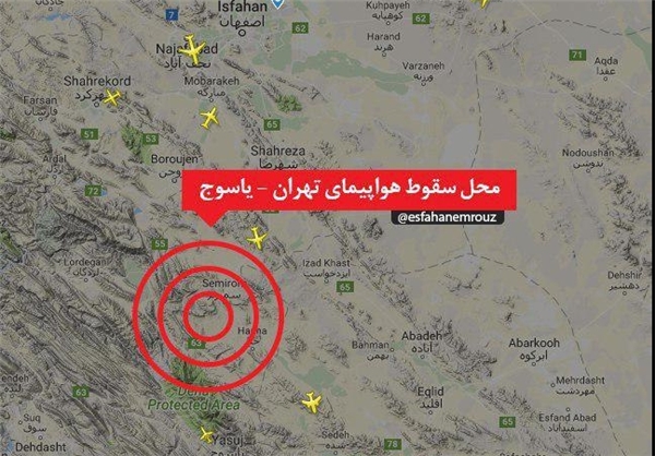 موقع سقوط الطائرة الإيرانية
