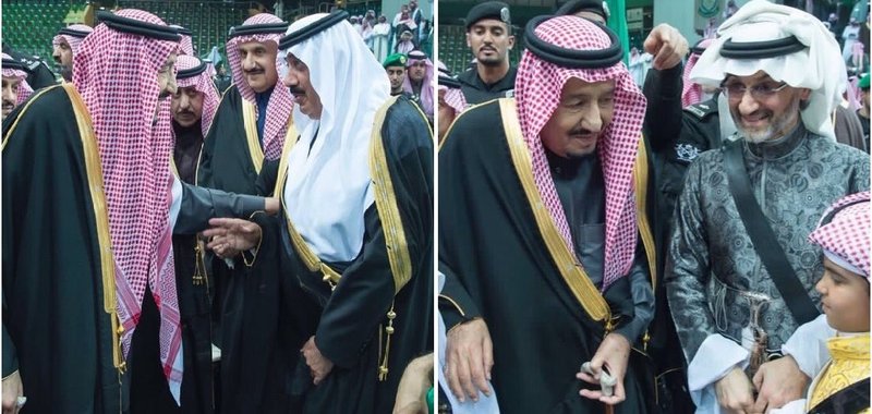 الملك سلمان مع الأميران الوليد بن طلال ومتعب بن عبد الله