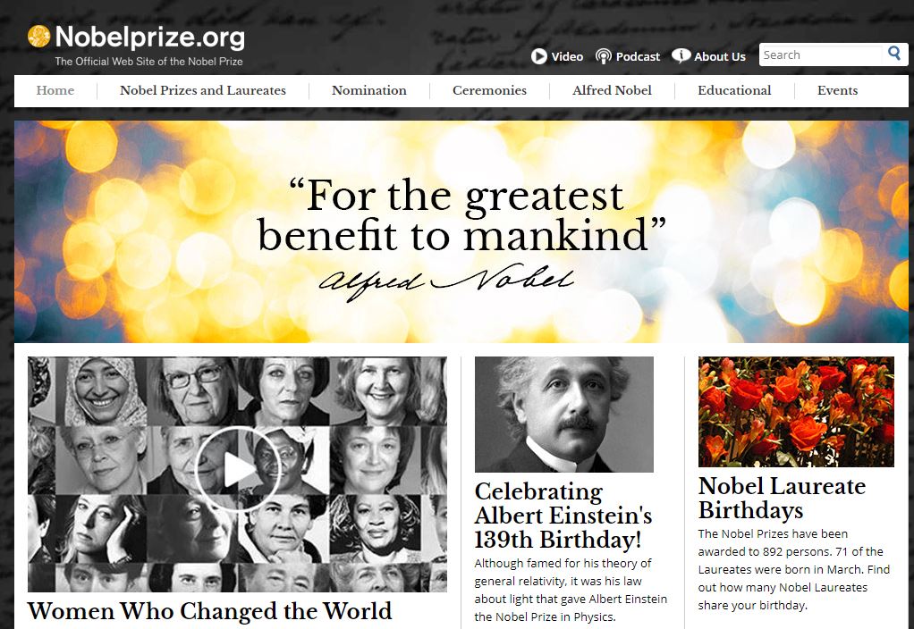 الموقع الرسمى لجائزة نوبل يحتفى بذكرى ميلاد ألبرت اينشتاين